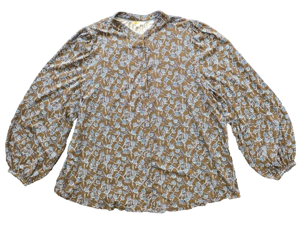 Boden Pattern Blouse cotton 1X/2X V Neck Multicolored top Elastic Cuffs A010520